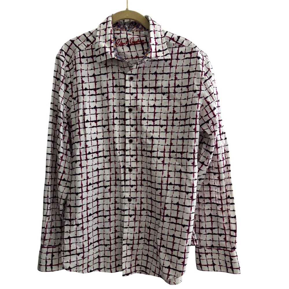 Robert Graham Mens Classic Fit White and Purple Button Down Shirt Large - Picture 2 of 9